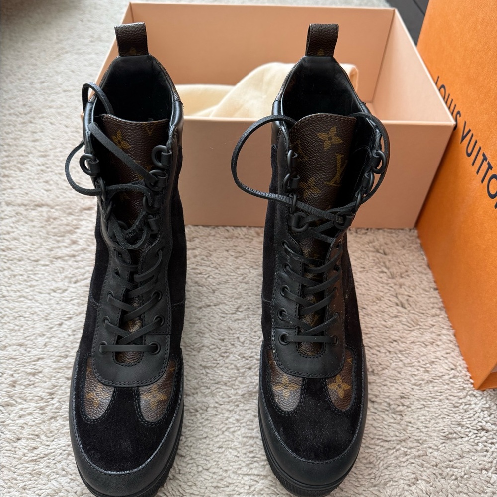 Louis Vuitton Black and Brown Combat Boots